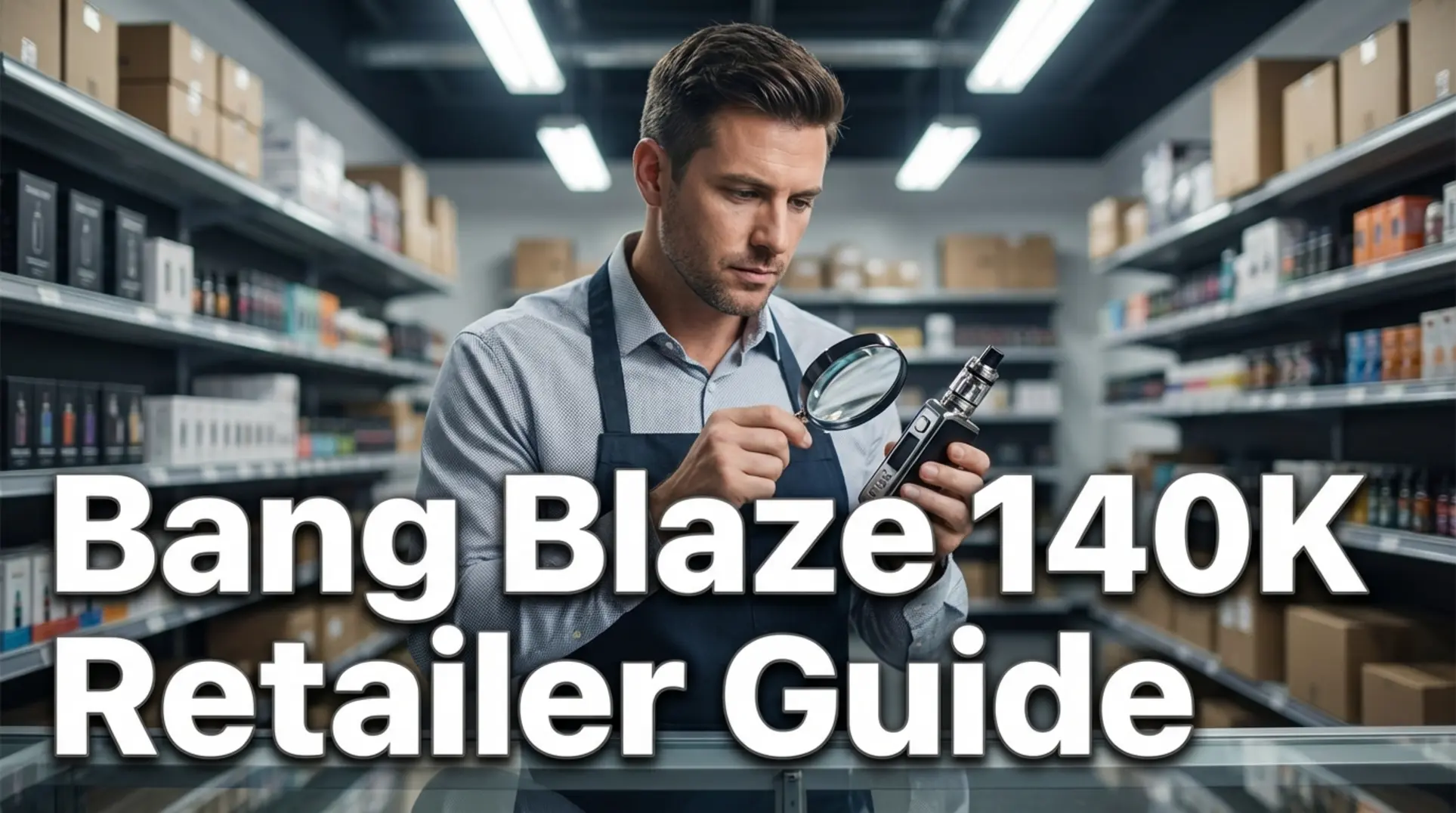 US vape retailer professionally analyzing the Bang Blaze 140K disposable for wholesale inventory.