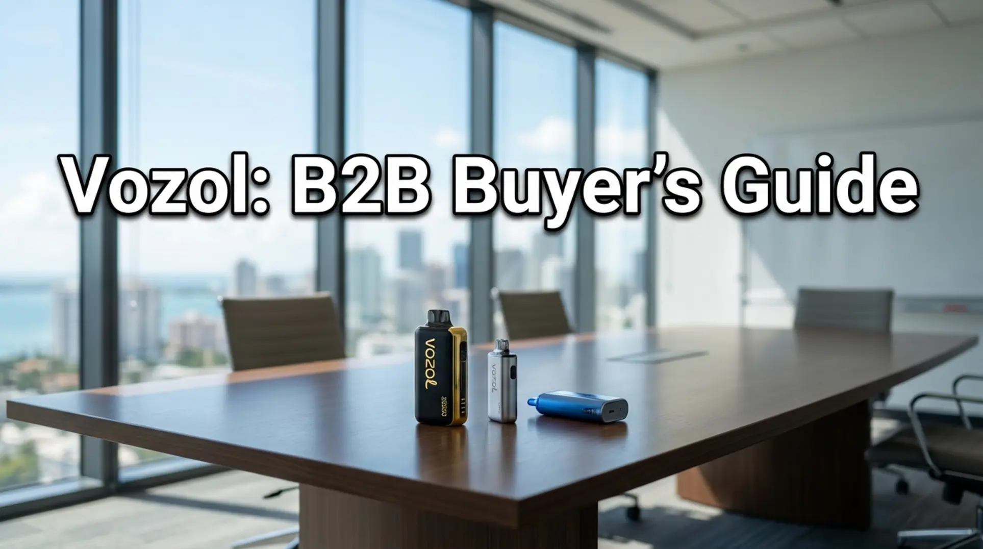 Professional B2B comparison of the Vozol Gear 25000 vape on a boardroom table in Miami.